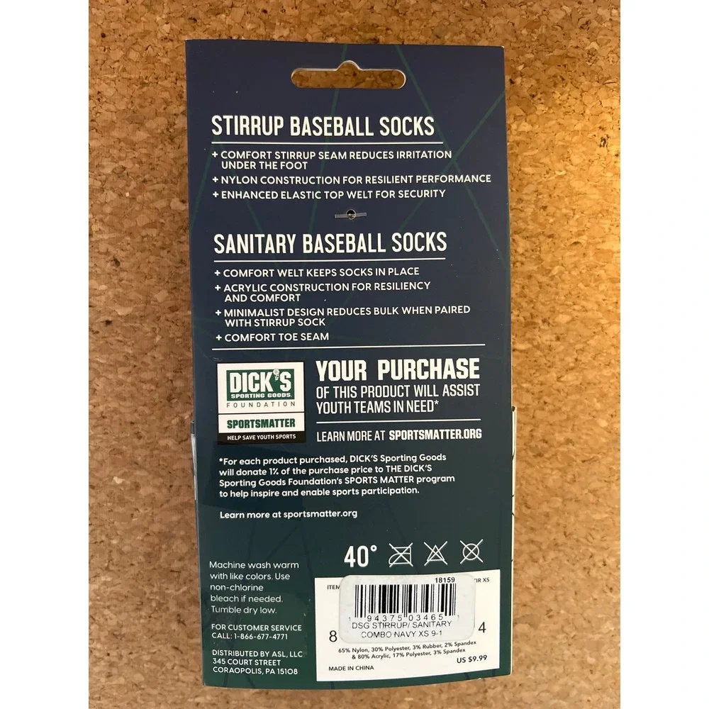 DSG Kids Stirrup and Sanitary Baseball Socks Combo Pack Navy White XS 9K-1Y